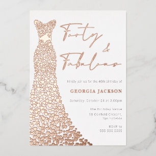 Invitation En Aluminium Robe Forty & Fab 40e anniversaire Real Rose Gold