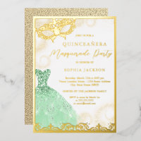 Robe Gold Green Masquerade Party Quinceanera