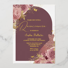 Invitation En Aluminium Robe Magique & Arc Enchantée Quinceanera Or