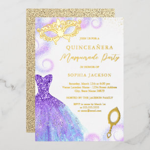 Invitation En Aluminium Robe Masquerade bleu violet Quinceanera