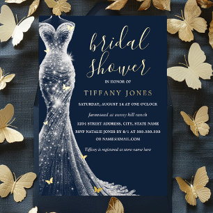 Invitation En Aluminium Robe papillon marine dorée pour douche de mariage 