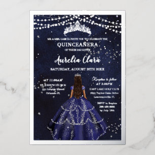 Invitation En Aluminium Robe Quinceañera Bleu Nuit Étoilé Argent
