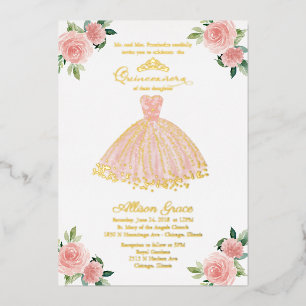 Invitation En Aluminium Robe Quinceanera en or rose