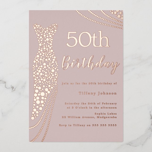 Invitation En Aluminium Robe rose Gold Foil rose élégant 50e anniversaire (Recto)