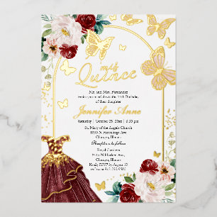 Invitation En Aluminium Robes de Marsala Bourgogne Or Quinceanera