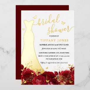 Invitation En Aluminium Robes Fleuris Rouge Rose Doré pour Mariage 