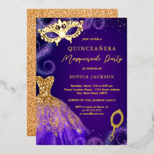 Invitation En Aluminium Robes violettes et or pour soirée masquée Quincean