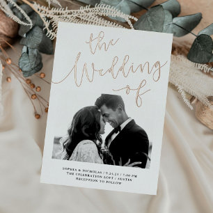 Invitation En Aluminium Romance Élégant   Photo de Mariage à Feuille d'Or 