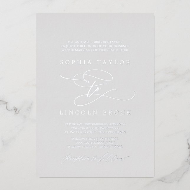 Invitation En Aluminium Romantique Argent Gris Flourdissant Mariage offici (Recto)