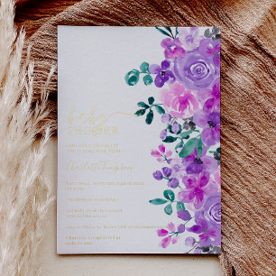 Invitation En Aluminium Romantique fleurs violet lavande baby shower