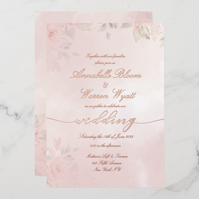 Invitation En Aluminium Romantique Jardin Blanc Roses 2 Avec Rose (Recto/Verso)