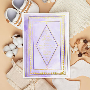 Invitation En Aluminium Romantique Livre d'antiquité Purple Baby shower Or