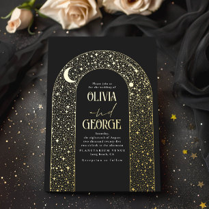 Invitation En Aluminium Romantique moderne Mariage céleste Black Gold