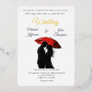 Invitation En Aluminium Romantique Parisien Parapluie Rouge Love Silhouett
