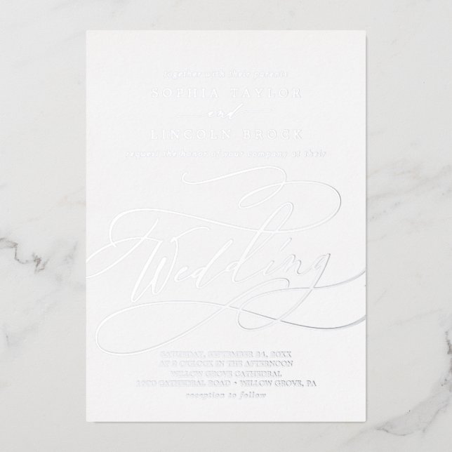 Invitation En Aluminium Romantique Silver Foil Calligraphie Flourdissant M (Recto)