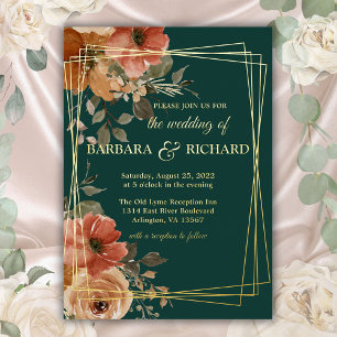 Invitation En Aluminium Romantique Vert Or Réel Feuille Florale Mariage
