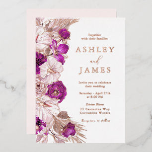 Invitation En Aluminium Romantique violet & Blush Rose Mariage Gold Foil