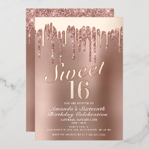 Invitation En Aluminium Rose à goutte Gold Sweet 16 Anniversaire Real