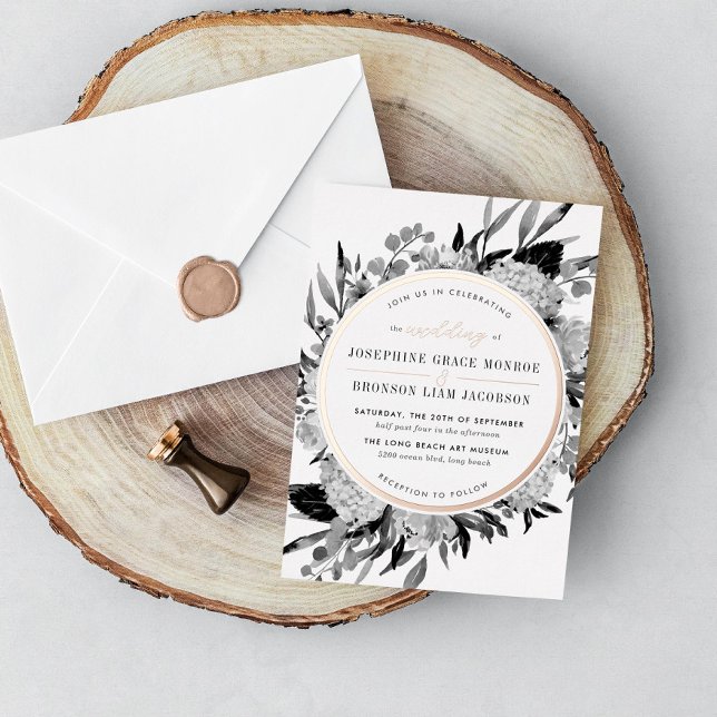 Invitation En Aluminium Rose Aquarelle noir et blanc Mariage Floral (Créateur téléchargé)