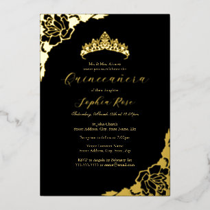 Invitation En Aluminium Rose Black Gold Quinceanera Anniversaire
