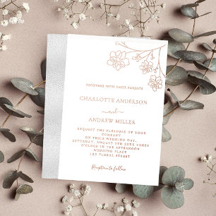 Invitation En Aluminium Rose blanc or floral élégant mariage