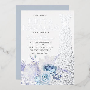 Invitation En Aluminium Rose bleu 50e anniversaire fête Argent