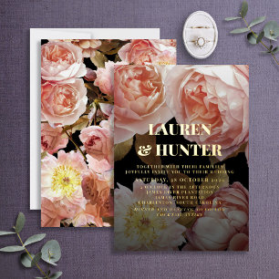 Invitation En Aluminium Rose Botanique Mariage Or Foncé Humeur Blush