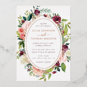 Invitation En Aluminium Rose Bourgogne Gold Floral Folial Mariage