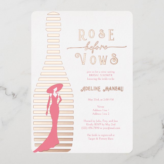 Invitation En Aluminium Rosé Champagne Moderne Avant Vows Fête des mariées (Recto)