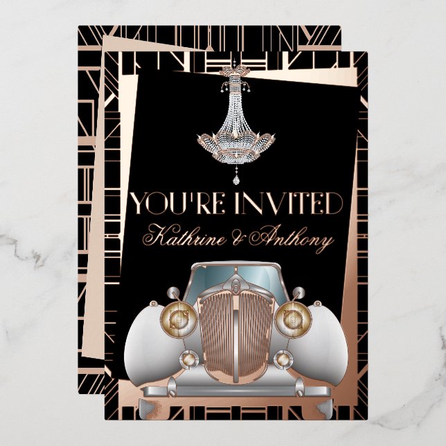 Invitation En Aluminium Rose classique GOLD Gatsby Déco Mariage Foil Invit (Recto/Verso)