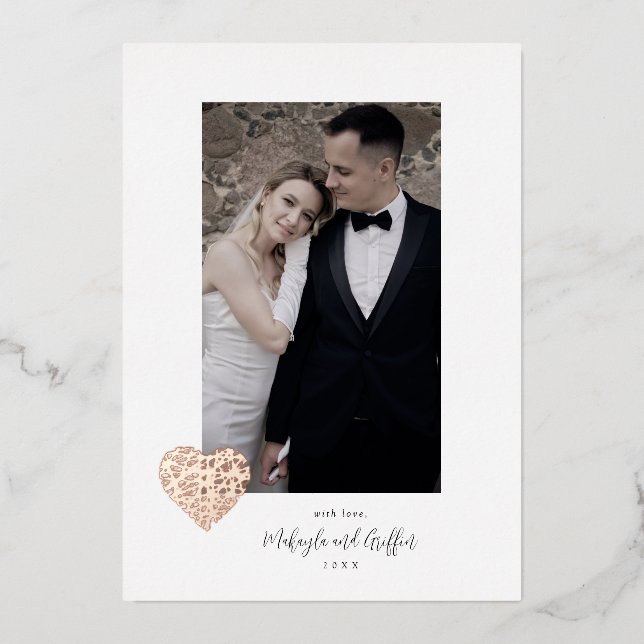 Invitation En Aluminium Rose Crisscross Gold Heart Mariage photo Merci (Recto)