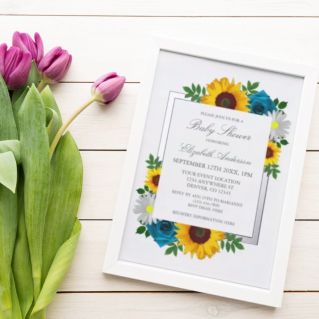 Invitation En Aluminium Rose de tournesol Daisy Baby shower floral (Créateur téléchargé)