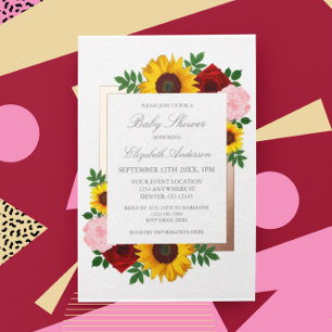 Invitation En Aluminium Rose de tournesol Peonies Automne Baby shower Flor