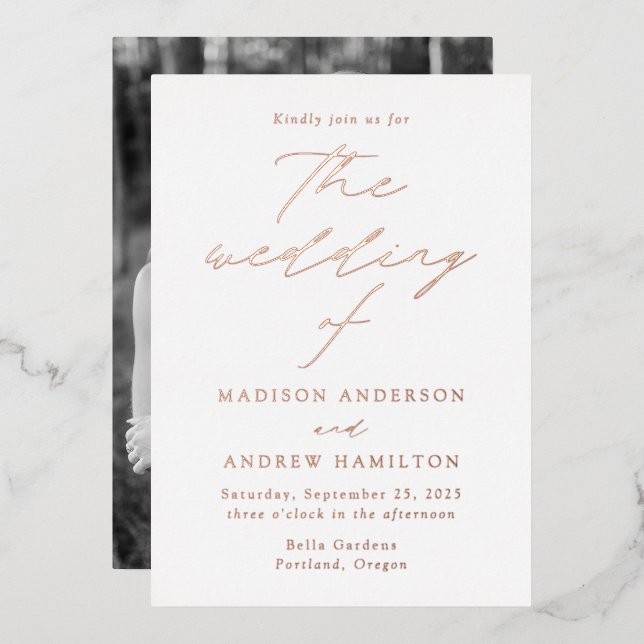 Invitation En Aluminium Rose d'élégance moderne Mariage de photos Gold (Recto/Verso)