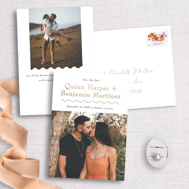 Invitation En Aluminium Rose d'onde branché Gold Foil Photo Enregistrer la (Créateur téléchargé)