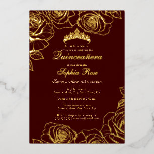 Invitation En Aluminium Rose d'or de Bourgogne Jardin Quinceanera