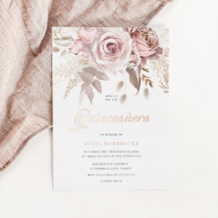 Invitation En Aluminium Rose Dorée Divine Blush Floral Quinceanera