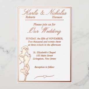 Invitation En Aluminium Rose, Elégant Mariage blanc, Rose Gold Full