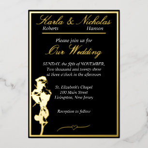 Invitation En Aluminium Rose, Elégant Mariage noir, Or