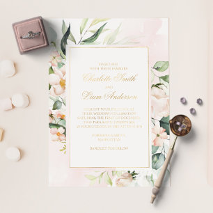 Invitation En Aluminium Rose et verdure Élégant Mariage Or