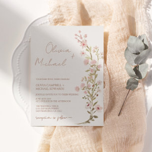 Invitation En Aluminium Rose Floral Fleur sauvage Jardin Mariage Rose Or