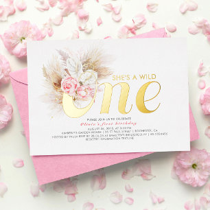 Invitation En Aluminium Rose Florale Elle est une Sauvageonne 1er Annivers