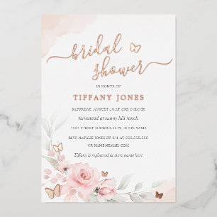 Invitation En Aluminium Rose Florale Papillon Mariage