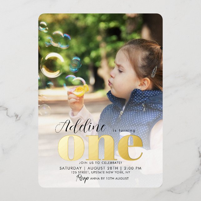 Invitation En Aluminium Rose Gold 1er anniversaire fête ONE photo (Recto)