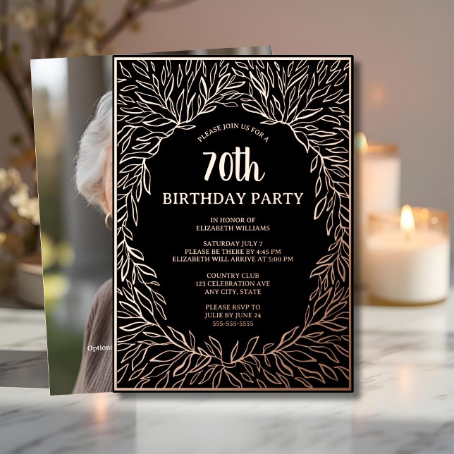 Invitation En Aluminium Rose Gold 70e personnalisation Main dessinée Anniv (Créateur téléchargé)