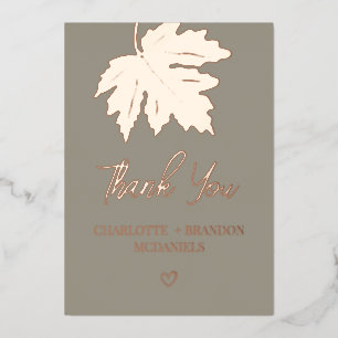 Invitation En Aluminium Rose Gold Automne Feuille d'érable Mariage Merci  
