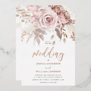 Invitation En Aluminium Rose Gold Blush Floral Mariage Avec Détails Feuill