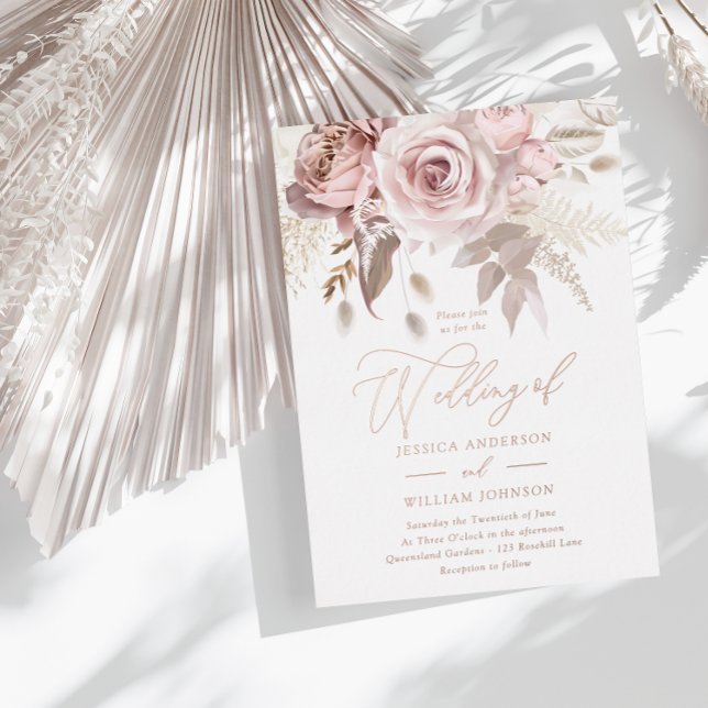 Invitation En Aluminium Rose Gold, Dusty Rose et Blush Floral Mariage (Créateur téléchargé)