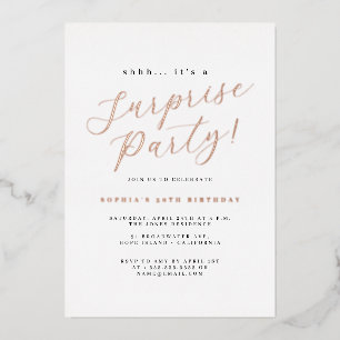 Invitation En Aluminium Rose Gold Elegant Script Surprise Party