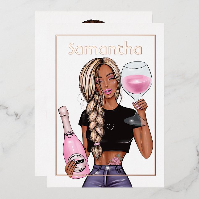 Invitation En Aluminium Rose Gold et Blush Pink Champagne fête d'anniversa (Recto/Verso)